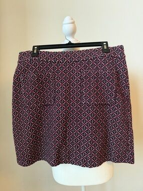 LOFT Burgundy Mini Skirt with White and Black Geo Motif